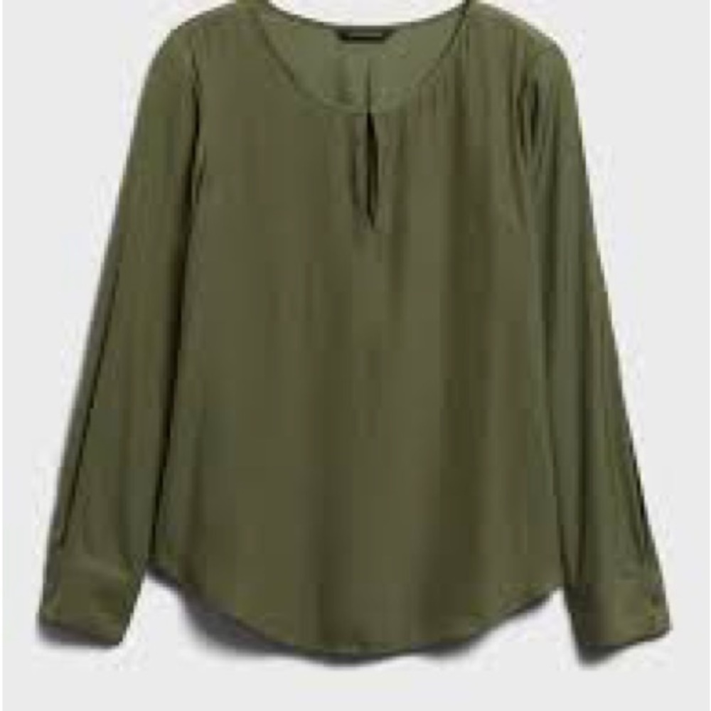 Banana Republic Women’s Olive Long Sleeve Keyhole Blouse Cuffed Sleeve Size M